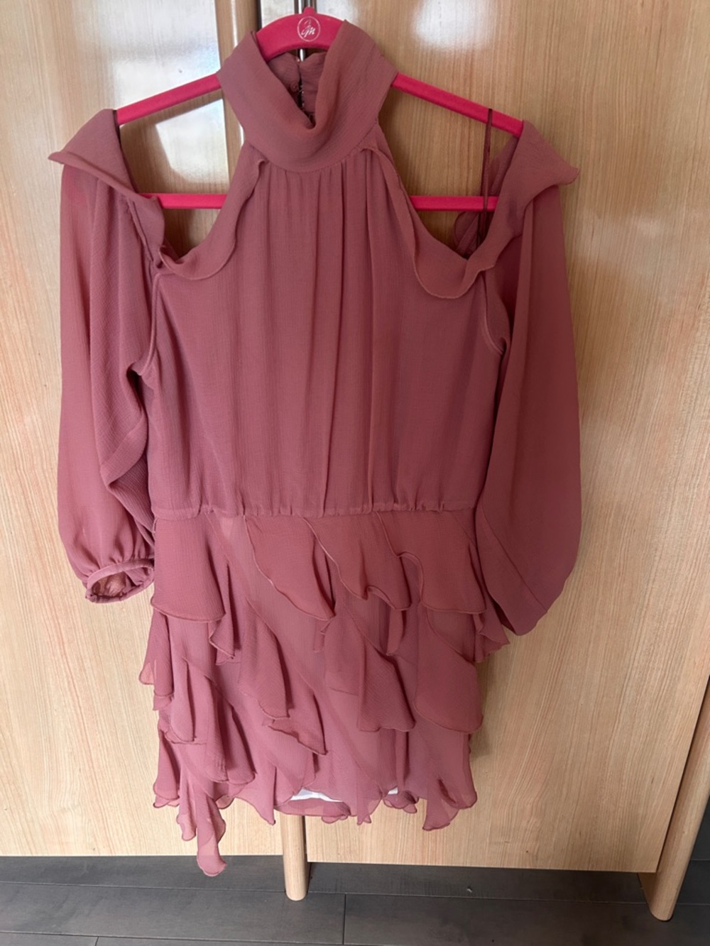 Zara dusty rose cold-shoulder ruffle dress